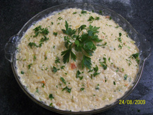 Arroz com camarão ao creme de queijo