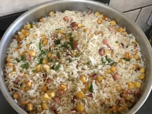 Arroz com bacon e batata-doce