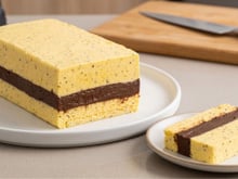 Mousse de maracujá trufado de corte sem gelatina e recheado com brigadeiro