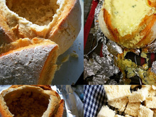 Fondue de queijo no pão italiano