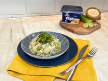 Risoto de alho-poró com bacalhau