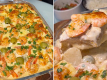 Pirarucu com camarão em uma travessa é a combinação perfeita para a Páscoa: já anota a receita para fazer!