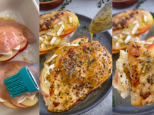 Sempre que quero comer um prato diferente faço esse frango recheado com maçã e queijo brie: receita fácil e digna de restaurante