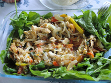 Iscas de bacalhau no ninho de rúcula - Tira gosto da Cleide Gomes