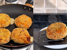 Croquete de abóbora e queijo empanado com polenta e semente de chia é a melhor receita de petisco diferente que já fiz