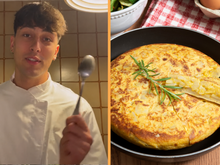David Geli, especialista em omeletes de batata: “Para deixar a omelete bem mais cremosa, você precisa bater os ovos com uma colher; se fizer com um garfo, estará apenas incorporando ar.”