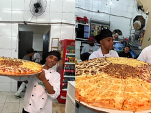 Pizza gigante de 5 sabores com 80 cm impressiona clientes no Rio de Janeiro e já inclui sabor doce