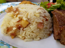 Arroz com amêndoas e parma