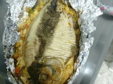 Peixe recheado com palmito e requeijão cremoso