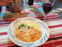 Polenta com creme de camarão