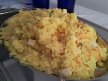 Risoto de camarão ao palmito e açafrão