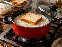 Ninguém acreditou quando fiz, mas funciona: coloque uma fatia de pão no arroz antes de esquentar e me agradeça depois