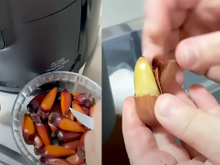 Aprendi com a cozinheira da minha avó a fazer um pinhão na airfryer que fica crocante por fora e macio por dentro