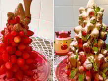 Essa árvore de Natal de morango e chocolate é a melhor decoração para a ceia: tão saborosa que acaba rápido e não tem nem que desmontar!