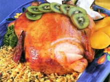 Chester com farofa de frutas