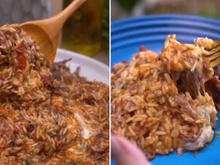 Arroz e carne feitos juntos na panela de pressão: eu ainda finalizo com queijo, meu marido sempre pede mais!