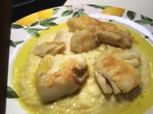 Bacalhau grelhado com purê 4 queijos