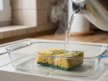 Quase desmaiei quando descobri o que a água fervente faz com a esponja de louça