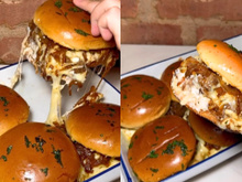 Hambúrguer de travessa suculento para toda a família: queijudo e acebolado faço sempre aqui em casa