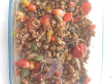 Proteína de soja com pimentão e cebola