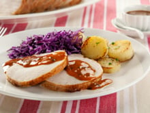 Filé suíno ao molho de maracujá, laranja e mel