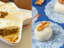 Minha sobremesa favorita desde que aprendi a receita é esse camafeu de nozes na travessa ma-ra-vi-lho-so (e muito fácil de fazer)