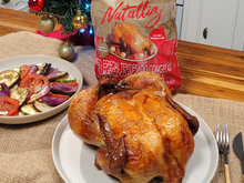 Frango assado com ratatouille de legumes