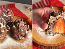 Adeus morango do amor: a pinha de chocolate com morango é o doce crocante perfeito para usar de decoração (e se deliciar!) no Natal
