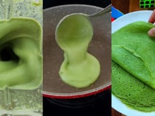 Panqueca verde SEM GLÚTEN e SEM LACTOSE: é só bater tudo no liquidificador e fica pronta em menos de 1 minuto na frigideira