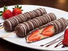 Espeto de morango trufado com brigadeiro de leite em pó e casquinha de chocolate