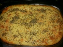 Macarrão de forno com purê de batata