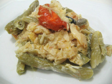 Bacalhau cremoso com vagem e tomates cereja