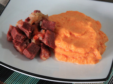 Carne de sol com purê de abóbora