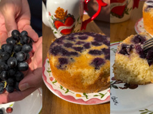 Bolo simples e fofinho de iogurte natural com uva: que tal esse bolinho pra variar o cardápio?