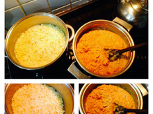 Strogonoff de filé de frango desfiado com arroz ao curry