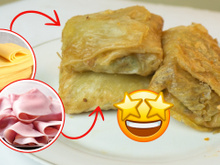 Crepe frito recheado com presunto e queijo que todo mundo gosta: detalhe importante ao servir para que fiquem crocantes