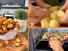Achou! Esse mix assado de batata inglesa e batata-doce é a receita de acompanhamento crocante pra fazer na airfryer que você estava procurando