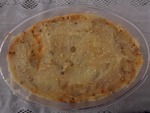 Macarronada com purê de batata