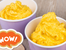 É só bater com gelo no liquidificador e você tem um lanche rápido com textura de sorvete e menos de 130 calorias