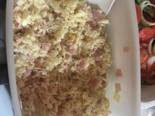 Arroz com queijo e requeijão