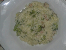Risoto de brócolis, arroz comum e bacon