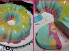 Pudim de gelatina colorido (rainbow, arco íris, unicórnio, candy color ou colorido)