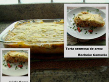 Torta cremosa de arroz com recheio de camarão