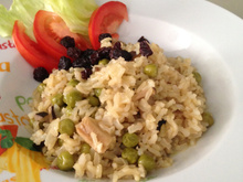 Arroz com ervilha e shitake