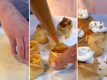 Crocante por fora, cremosa por dentro: a mini banoffee de massa de pastel que derrete na boca