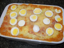 Arroz de forno com mussarela e presunto