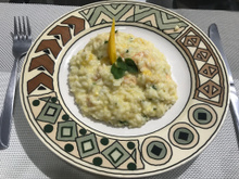 Risoto de camarão com manga