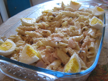 Penne com peito de peru ao molho branco