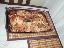 Sobre coxa assada com sopa de cebola e maionese