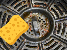 Agora só limpo a airfryer assim: ao abrir a gaveta, você descobrirá que muita sujeira foi removida sem esforço, sem esfregar ou usar sabão